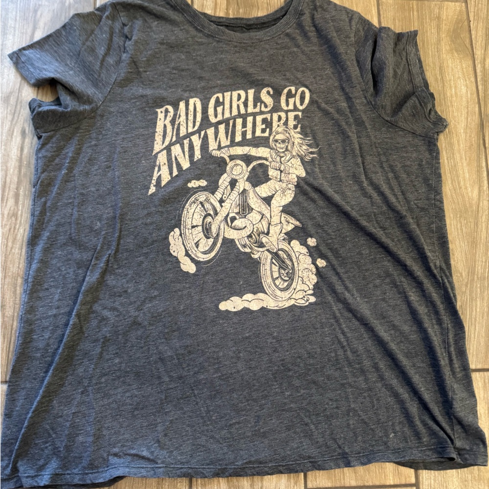 Torrid Bad girls go anywhere Gray Graphic T-Shirt with Motorcycle Print size 3
